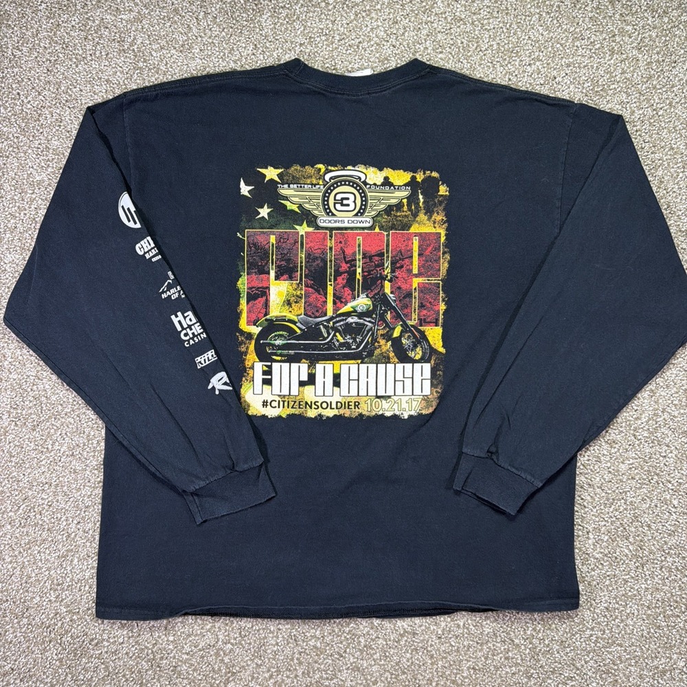 Black 3 Doors Down Biker Ride Tee Size XXL Rock Music Black Longsleeve Shirt